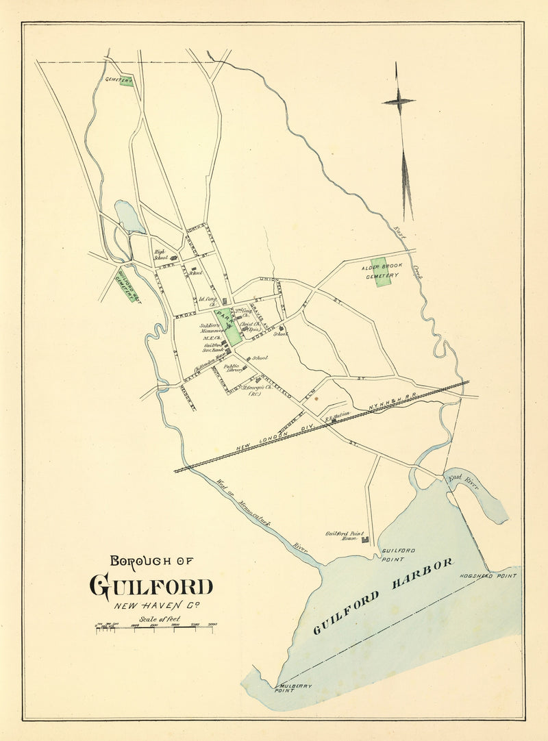Size comparison using Vintage Map of Guilford, Connecticut 1893