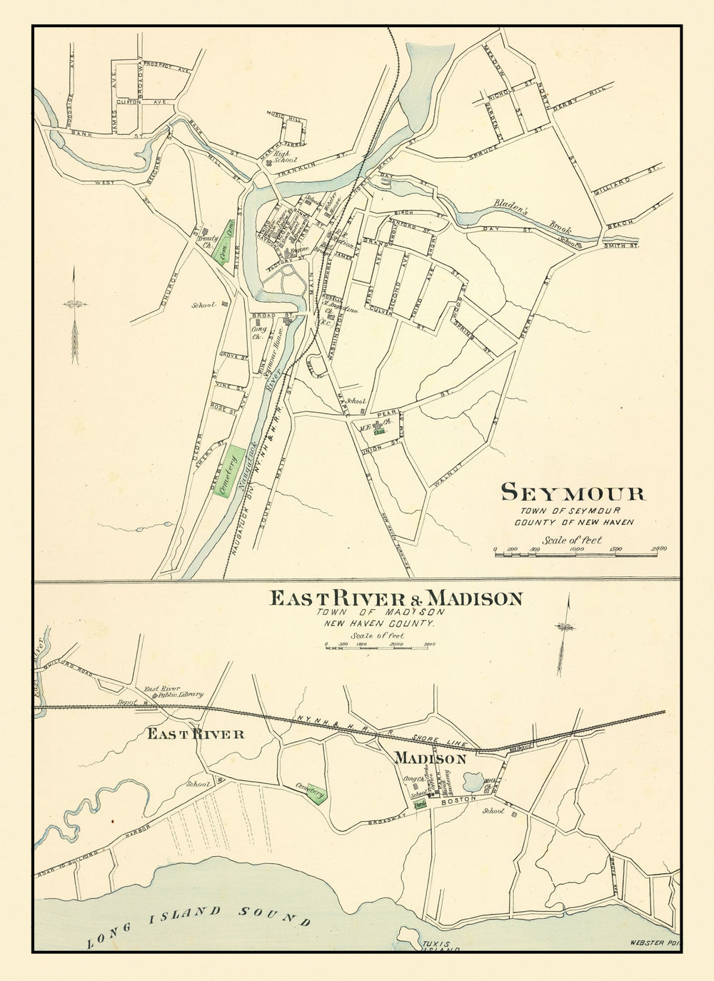 Vintage Map of Madison, Connecticut 1893 print style example