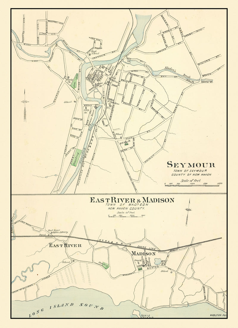 Size comparison using Vintage Map of Madison, Connecticut 1893