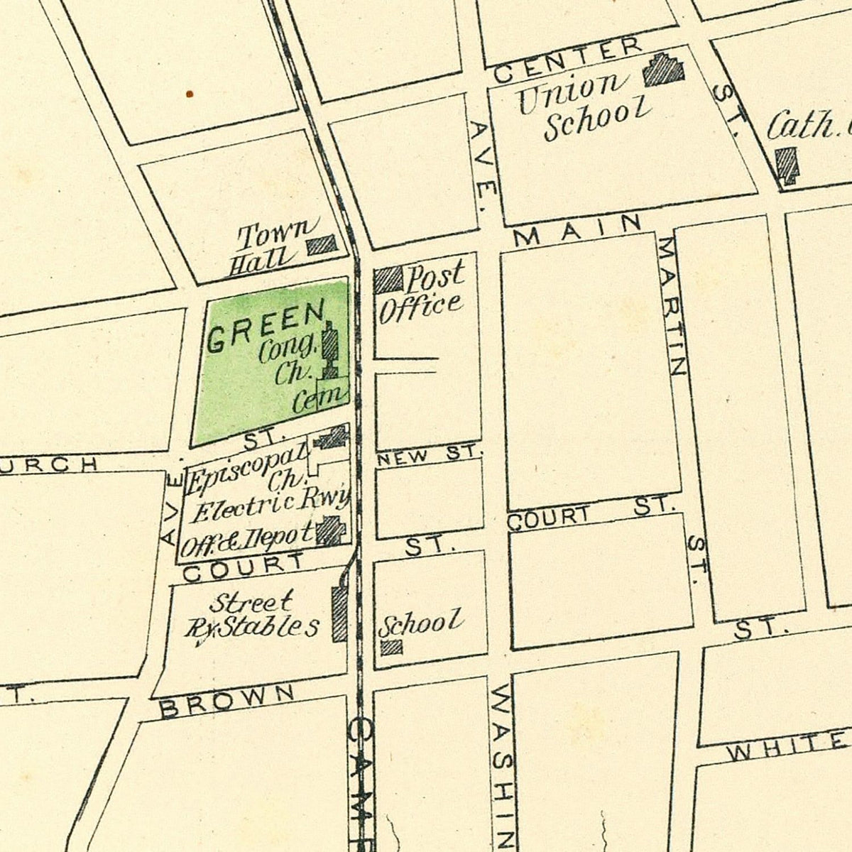 Restored historic details from the 1893 city map of West Haven, Connecticut