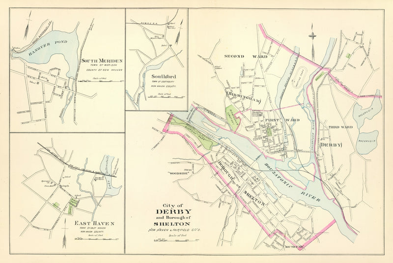 Size comparison using Vintage Map of Derby, Connecticut 1893