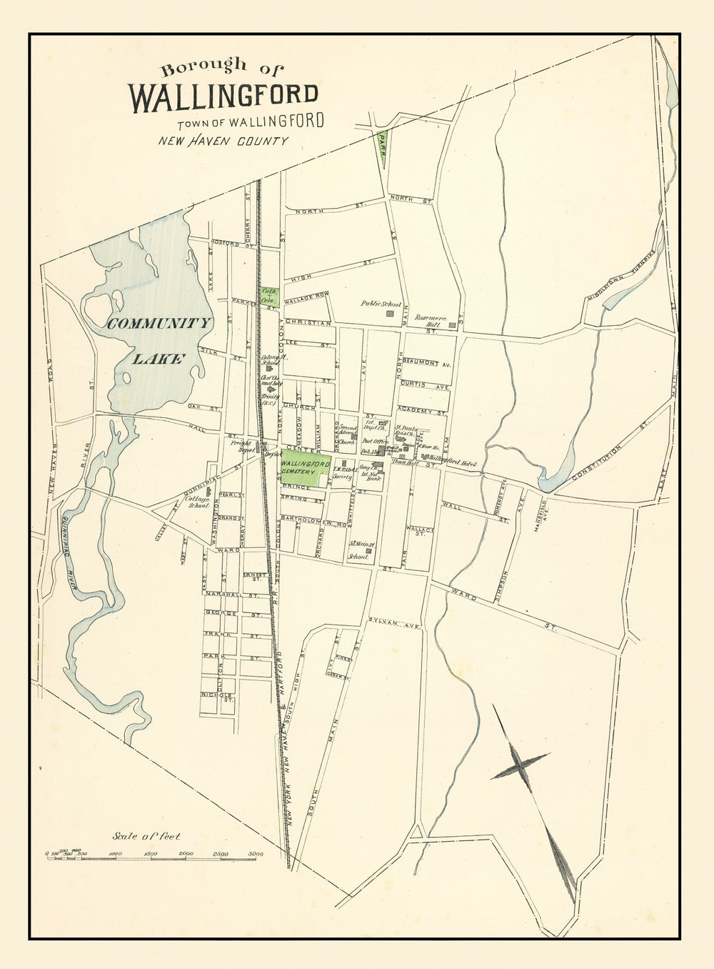 Vintage Map of Wallingford, Connecticut 1893 print style example