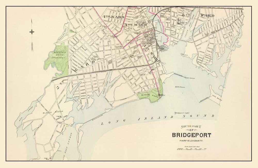 Vintage Map of Bridgeport, Connecticut 1893 print style example