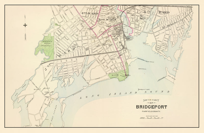 Size comparison using Vintage Map of Bridgeport, Connecticut 1893