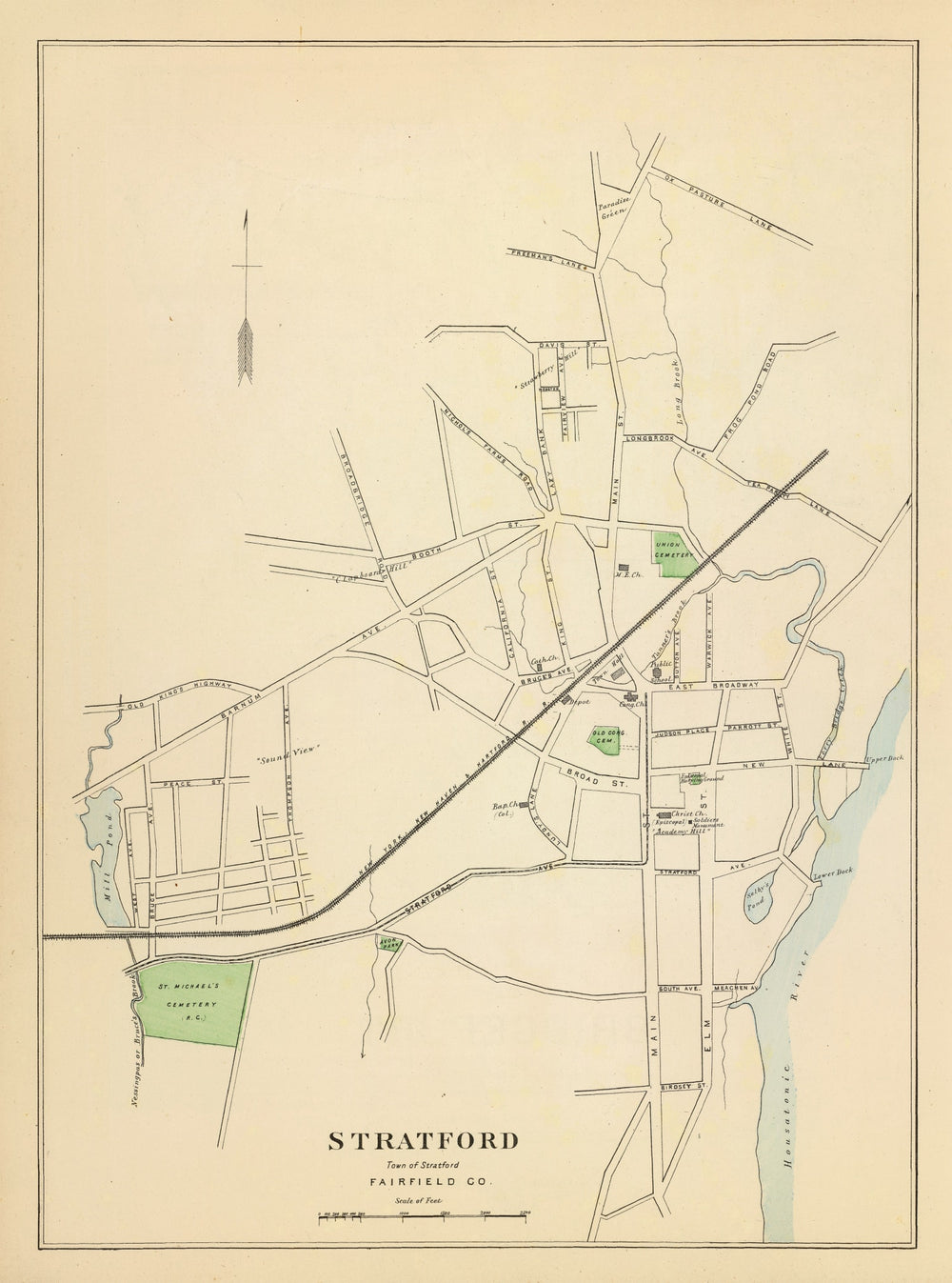 Vintage Map of Stratford, Connecticut 1893 print style example