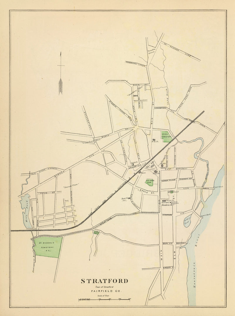 Size comparison using Vintage Map of Stratford, Connecticut 1893