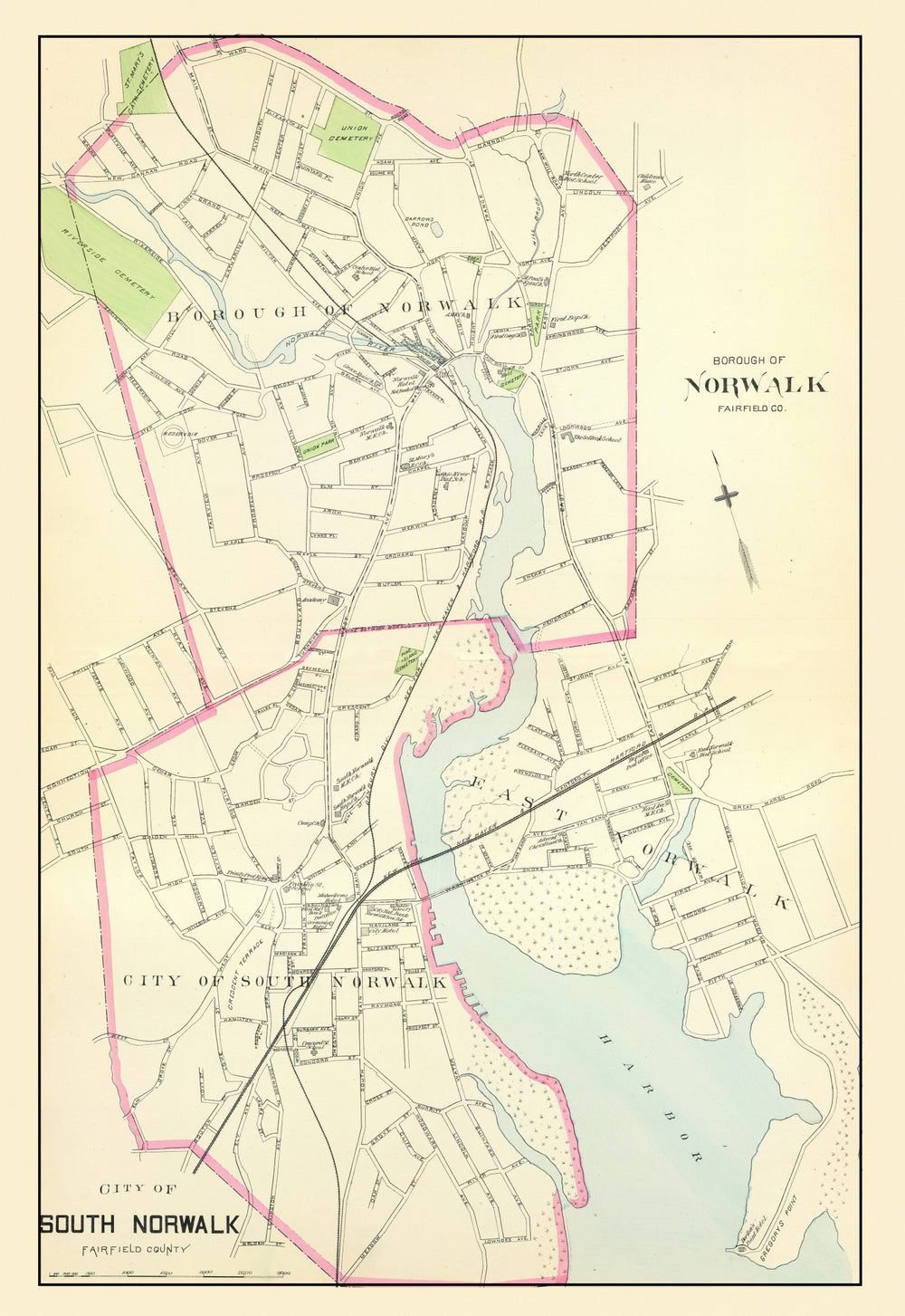 Vintage Map of Norwalk, Connecticut 1893 print style example