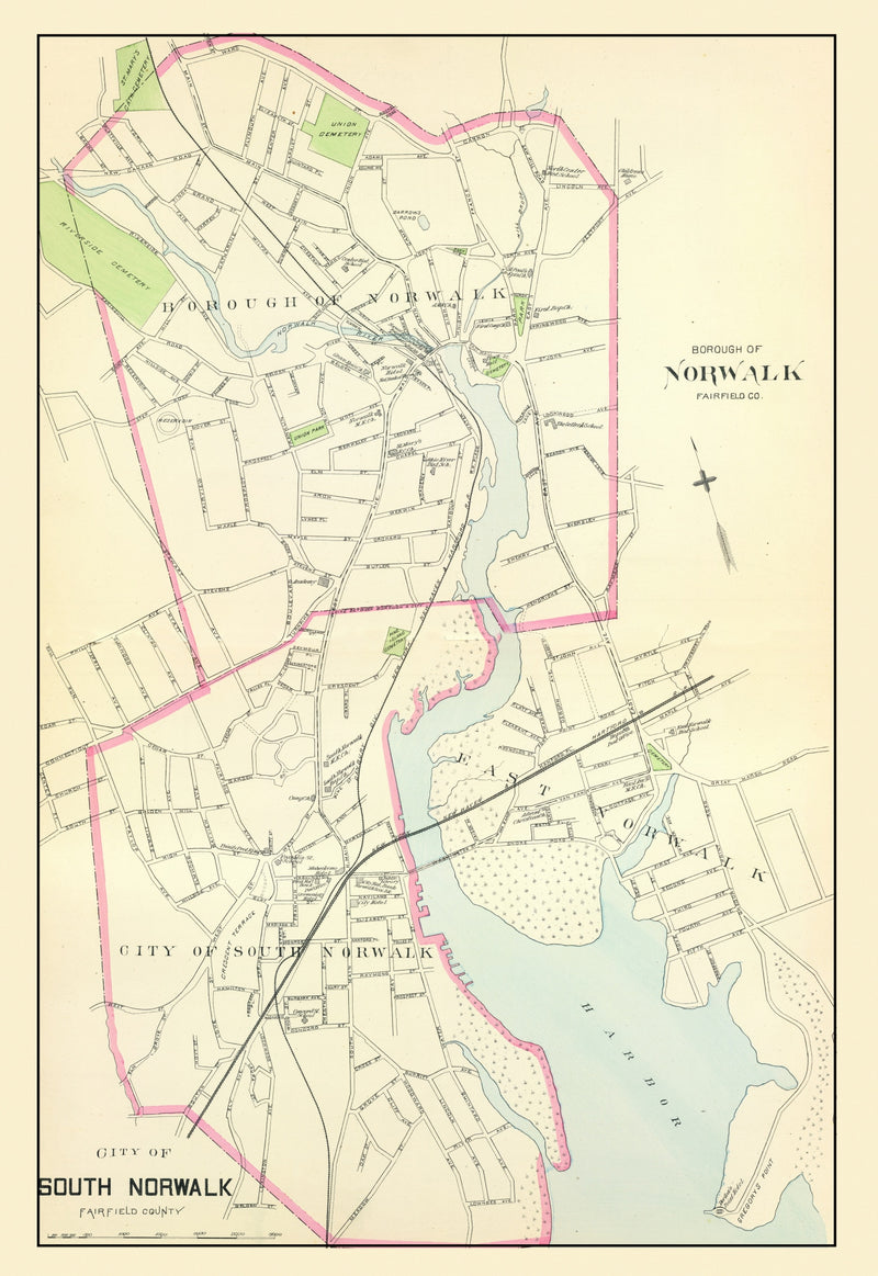 Size comparison using Vintage Map of Norwalk, Connecticut 1893