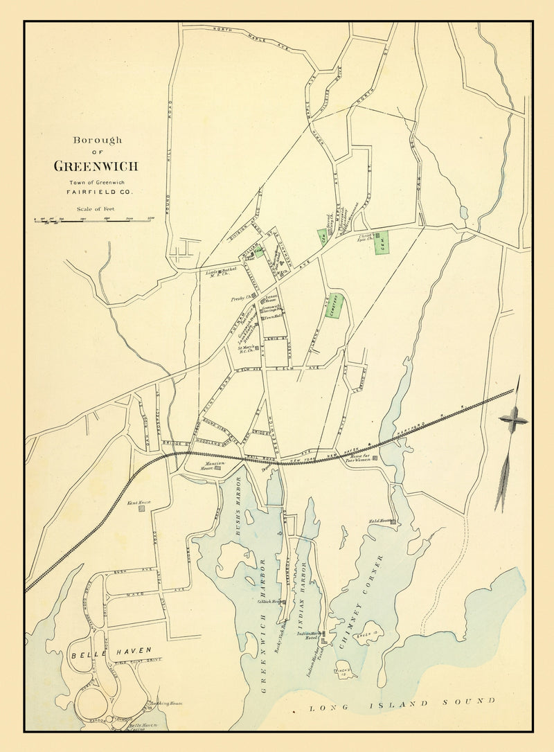 Size comparison using Vintage Map of Greenwich, Connecticut 1893