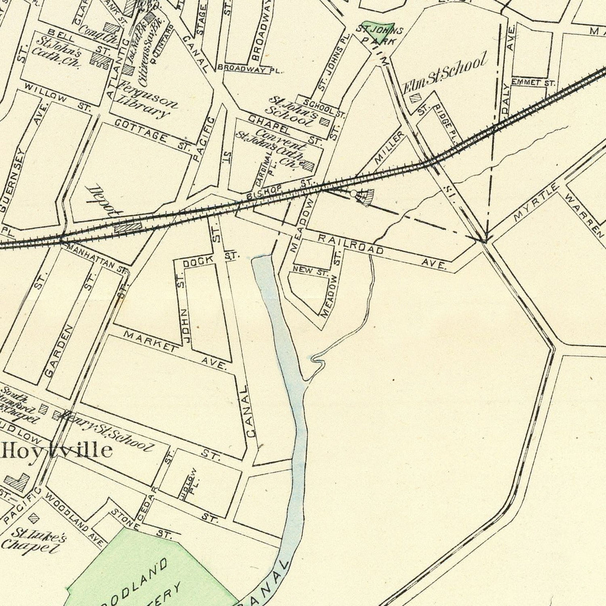 Restored historic details from the 1893 city map of Stamford, Connecticut