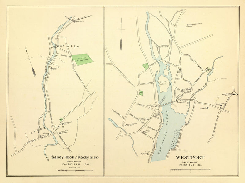 Size comparison using Vintage Map of Sandy Hook, Connecticut 1893