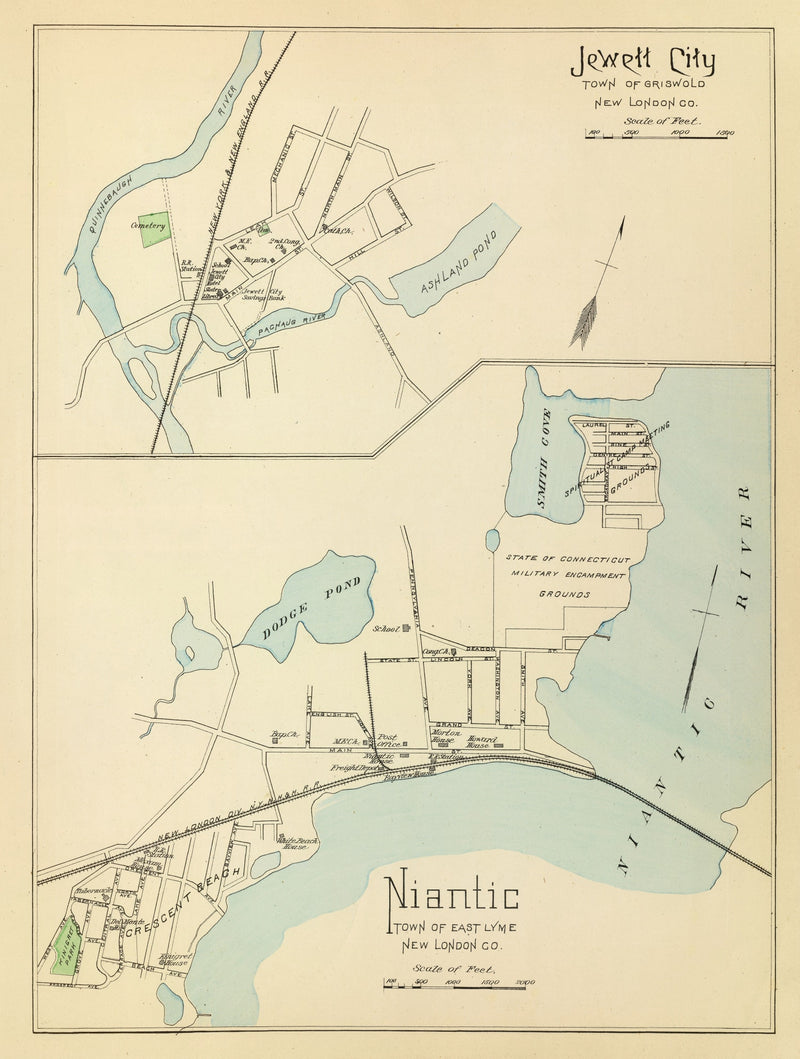 Size comparison using Vintage Map of Jewett City, Connecticut 1893