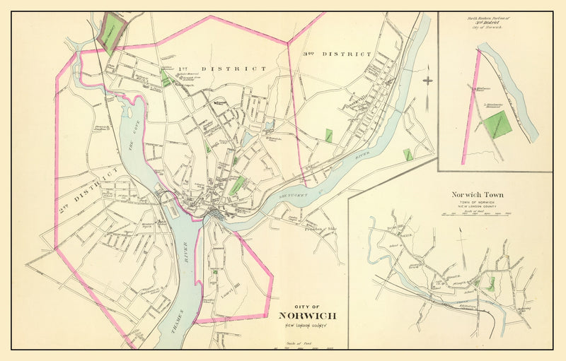 Size comparison using Vintage Map of Norwich, Connecticut 1893
