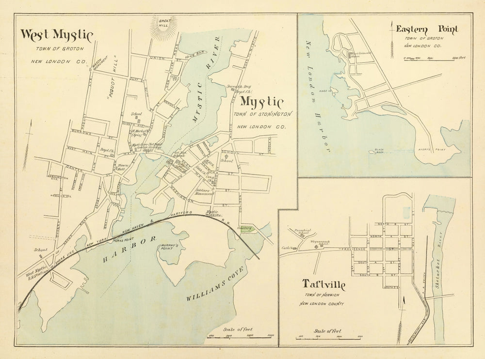 Vintage Map of Mystic, Connecticut 1893 print style example