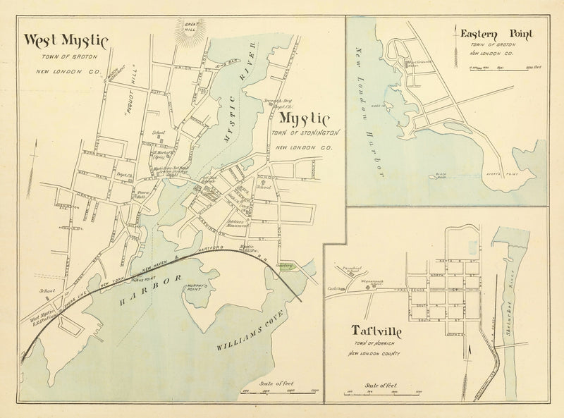 Size comparison using Vintage Map of Mystic, Connecticut 1893