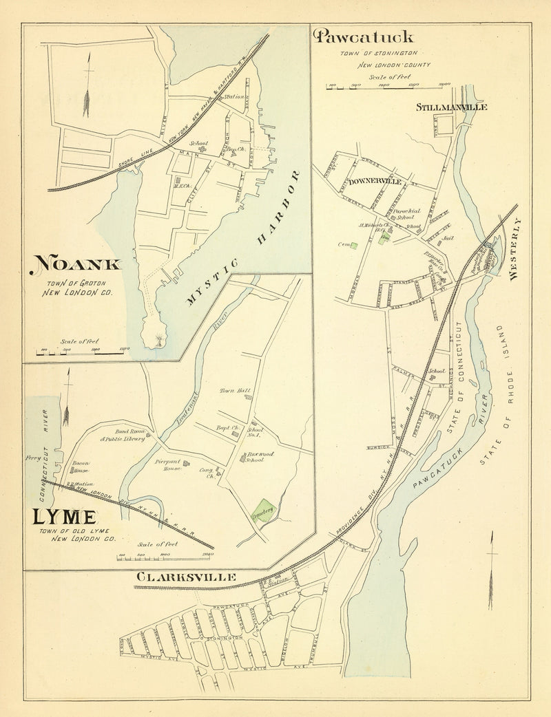 Size comparison using Vintage Map of Noank, Connecticut 1893