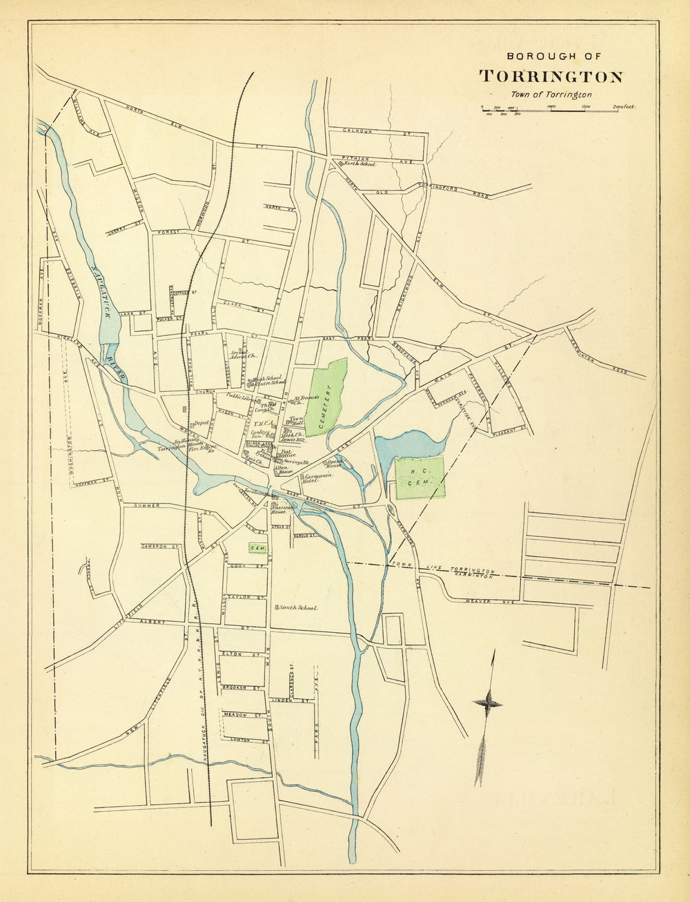 Vintage Map of Torrington, Connecticut 1893 print style example
