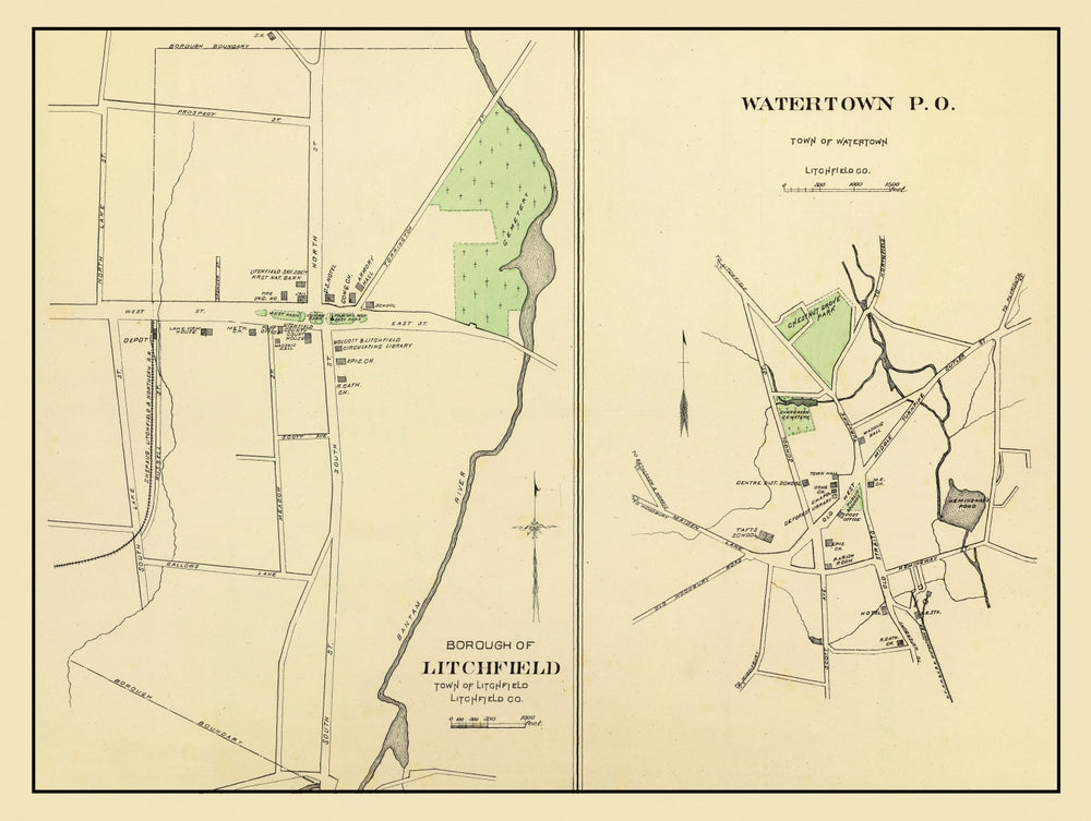 Vintage Map of Litchfield, Connecticut 1893 print style example
