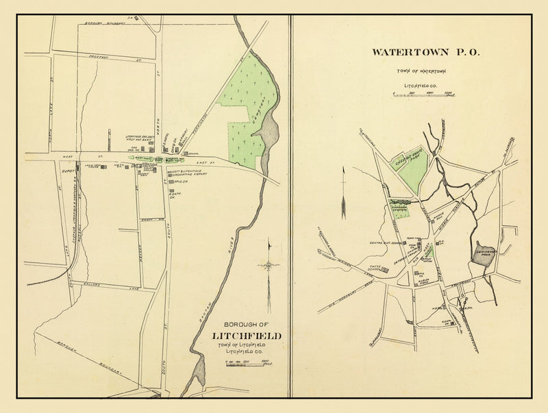 Size comparison using Vintage Map of Litchfield, Connecticut 1893