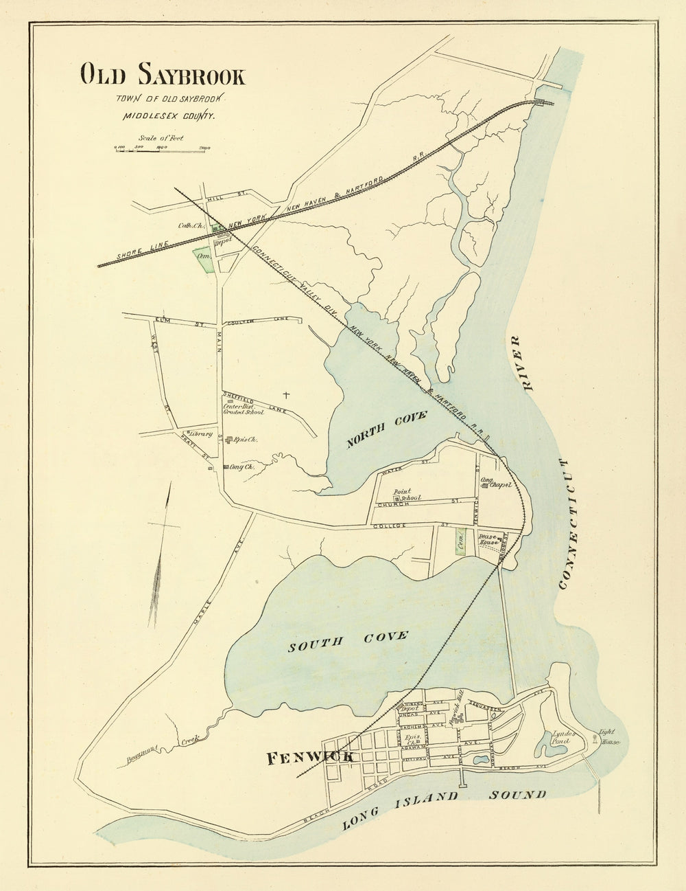 Vintage Map of Old Saybrook, Connecticut 1893 print style example