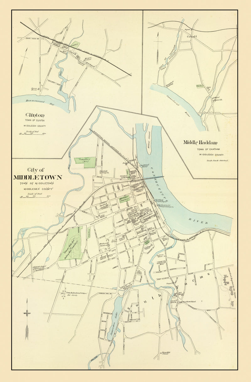 Size comparison using Vintage Map of Clinton, Connecticut 1893