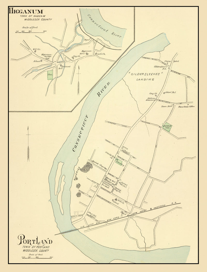 Size comparison using Vintage Map of Higganum, Connecticut 1893