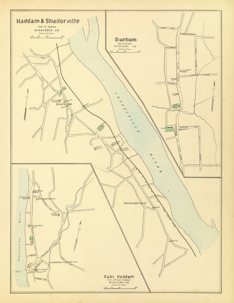 Size comparison using Vintage Map of Haddam, Connecticut 1893