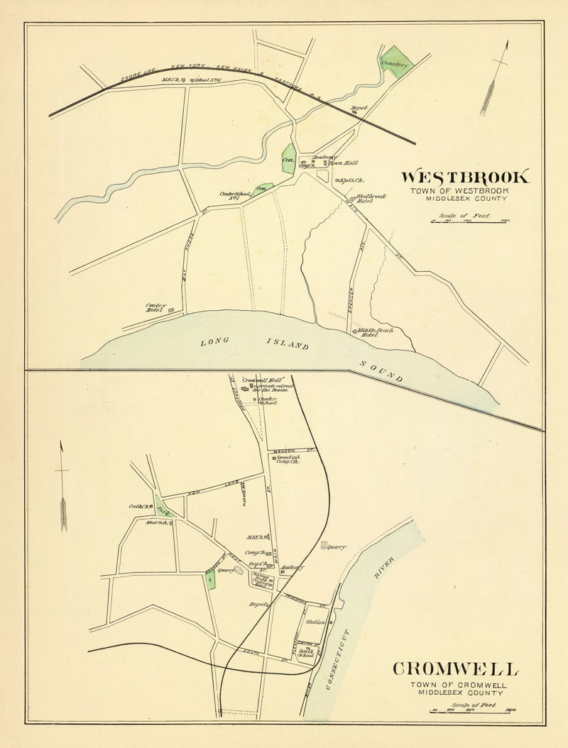Size comparison using Vintage Map of Cromwell, Connecticut 1893