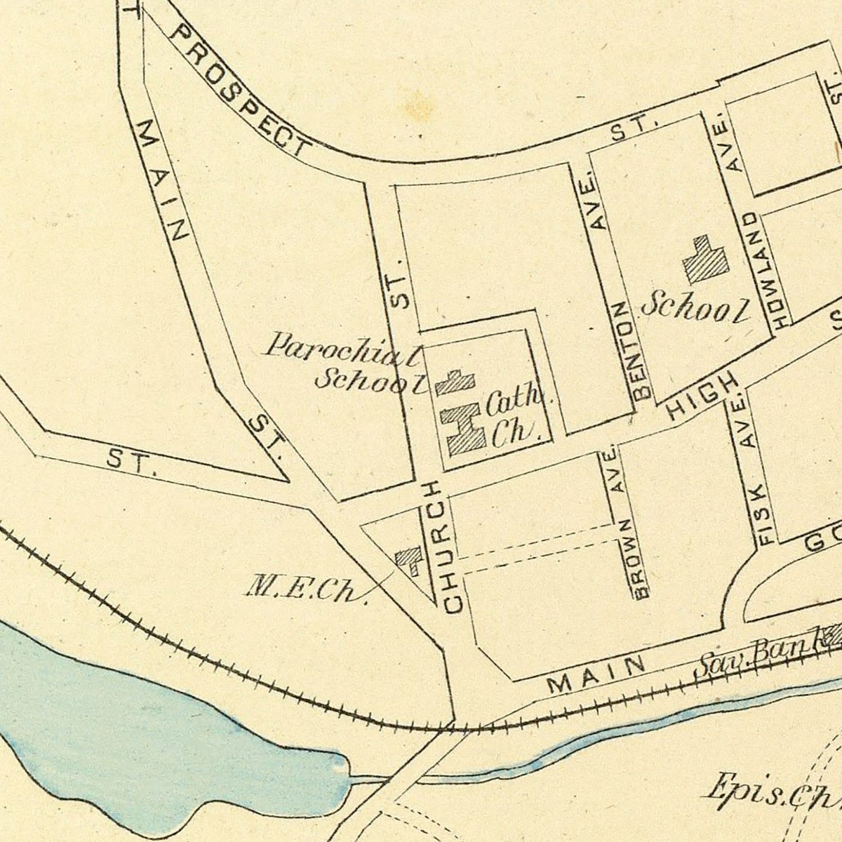 Restored historic details from the 1893 city map of Stafford Springs, Connecticut