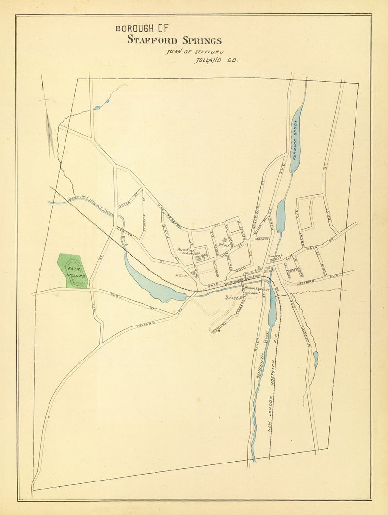 Size comparison using Vintage Map of Stafford Springs, Connecticut 1893
