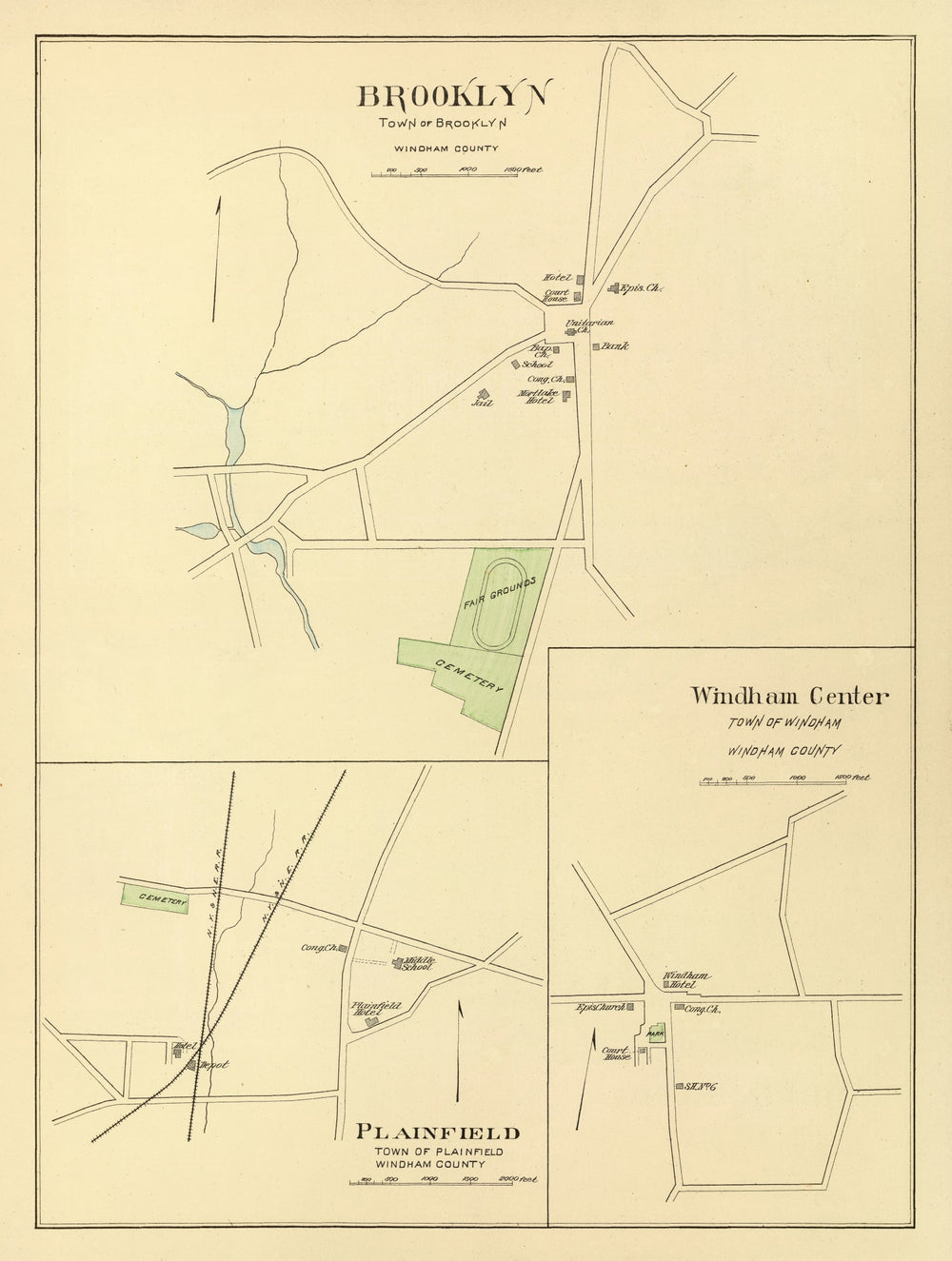 Vintage Map of Brooklyn, Connecticut 1893 print style example