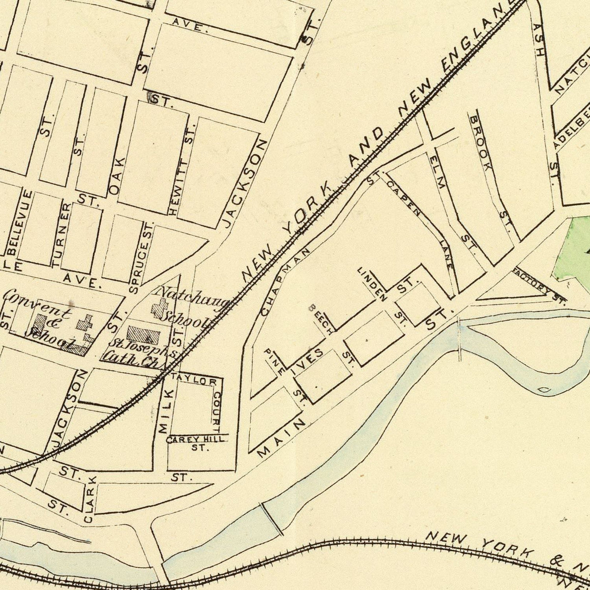 Restored historic details from the 1893 city map of Central Village, Connecticut