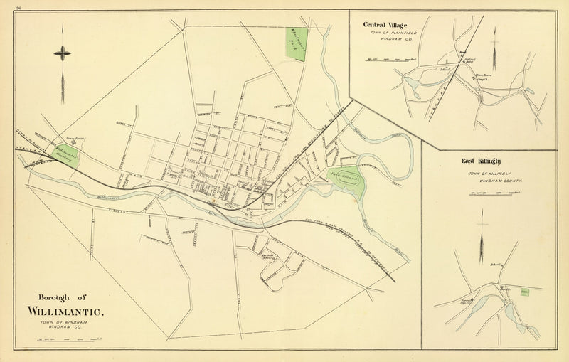 Size comparison using Vintage Map of Central Village, Connecticut 1893