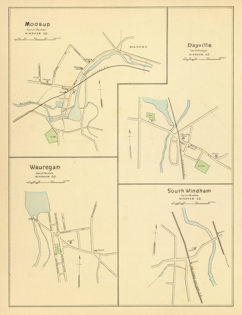 Size comparison using Vintage Map of Dayville, Connecticut 1893