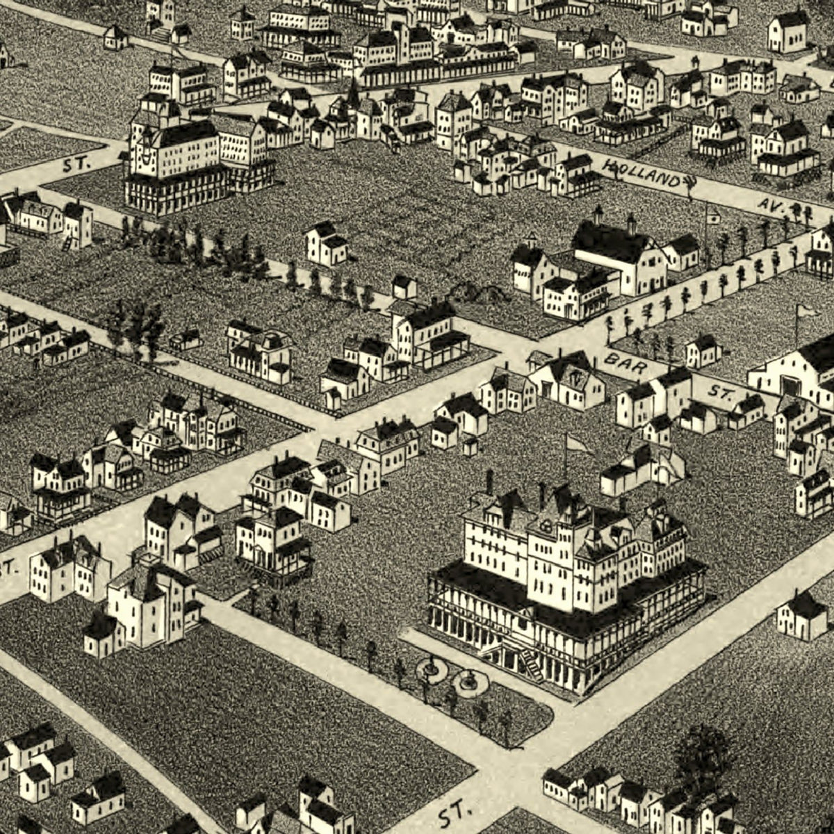 Restored historic details from the 1886 city map of Bar Harbor, Maine