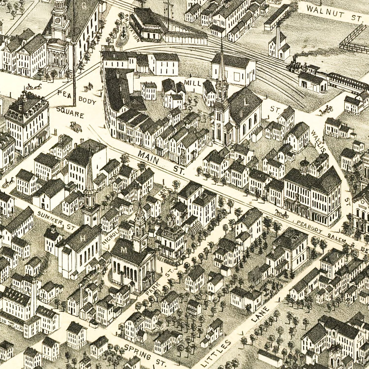 Restored historic details from the 1877 city map of Peabody, Massachusetts