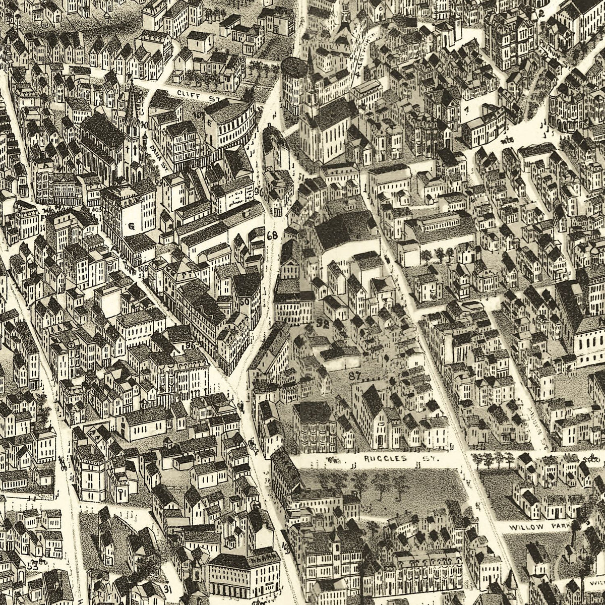 Restored historic details from the 1888 city map of Boston Highlands, Massachusetts