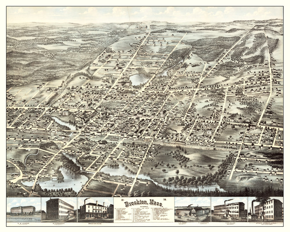 Vintage Map of Brockton, Massachusetts 1878 print style example