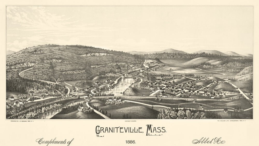 Vintage Map of Graniteville, Massachusetts 1886 print style example