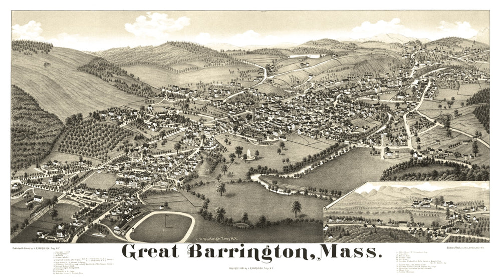 Vintage Map of Great Barrington, Massachusetts 1884 print style example