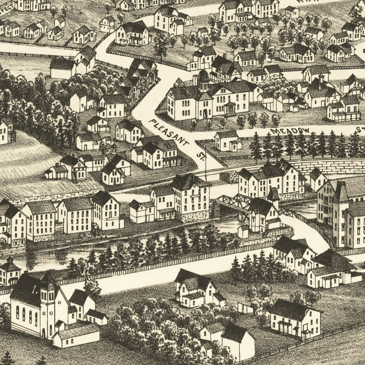 Restored historic details from the 1890 city map of Housatonic, Massachusetts