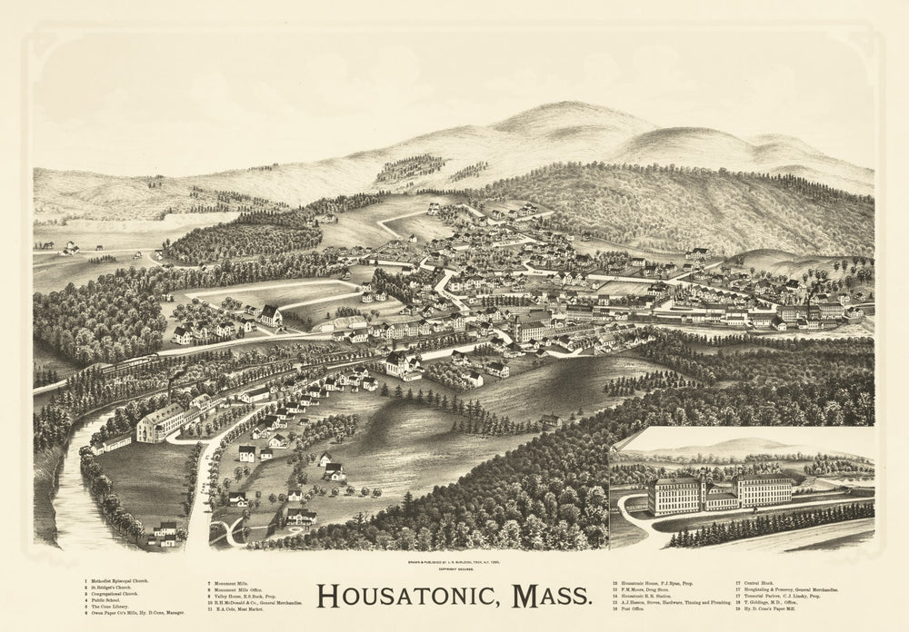 Vintage Map of Housatonic, Massachusetts 1890 print style example