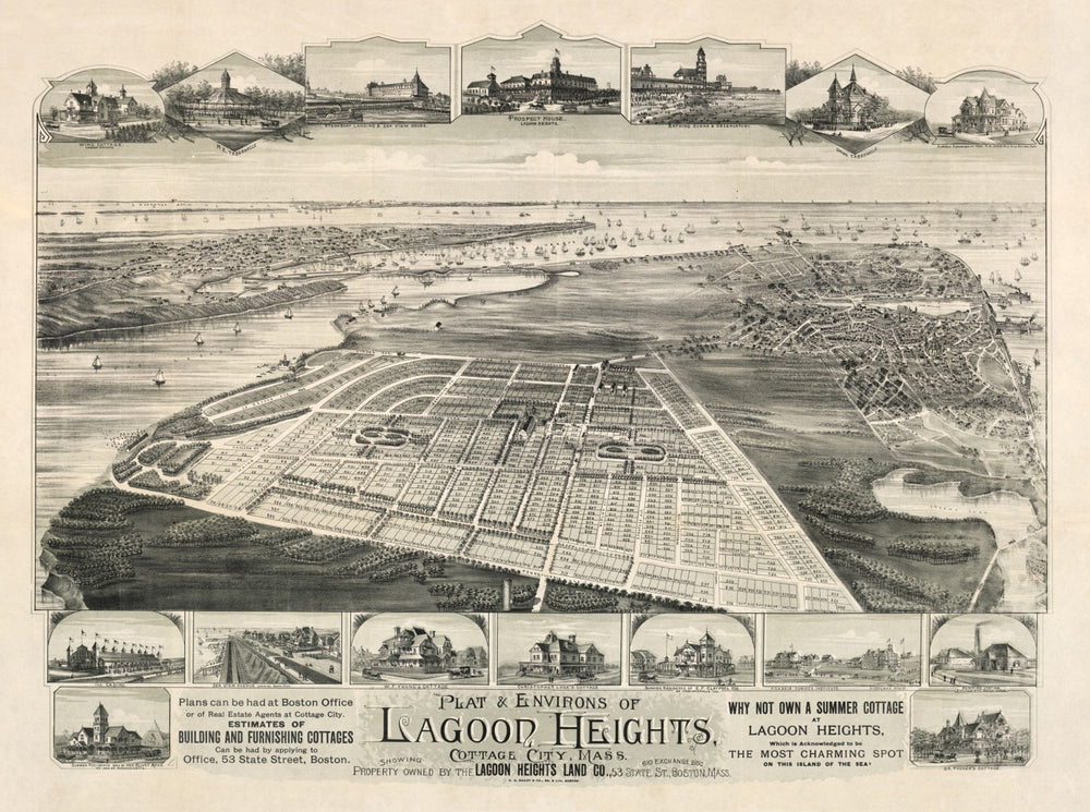 Vintage Map of Lagoon Heights, Massachusetts 1880 print style example