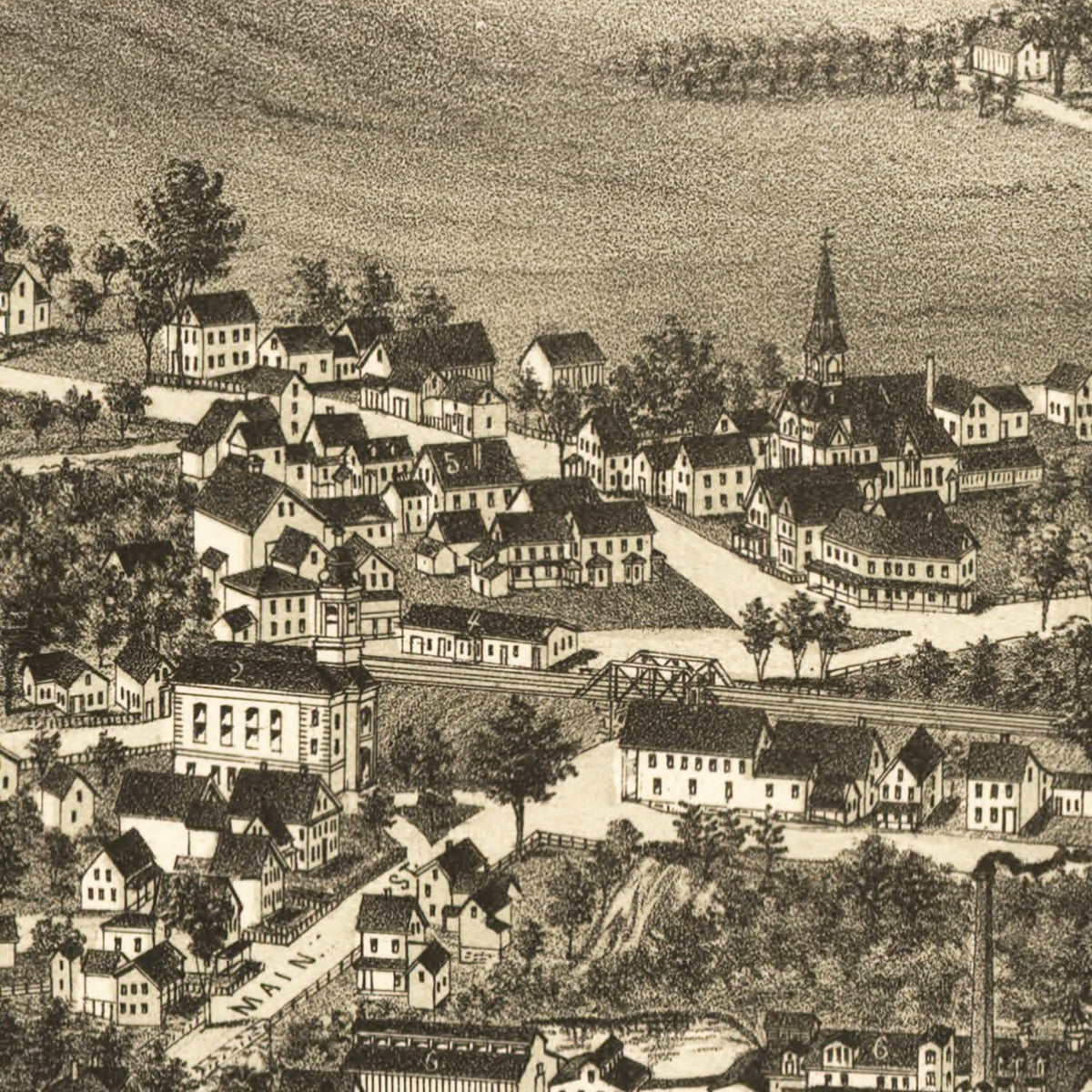 Restored historic details from the 1887 city map of North Leominster, Massachusetts