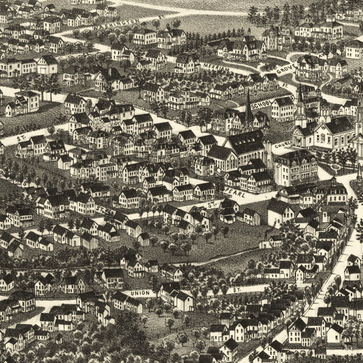 Restored historic details from the 1886 city map of Leominster, Massachusetts