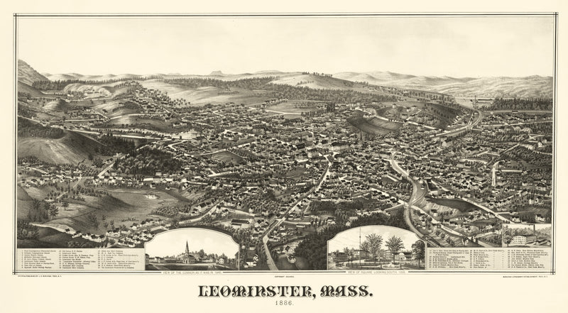 Size comparison using Vintage Map of Leominster, Massachusetts 1886