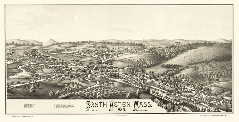 Vintage Map of South Acton, Massachusetts 1886 print style example
