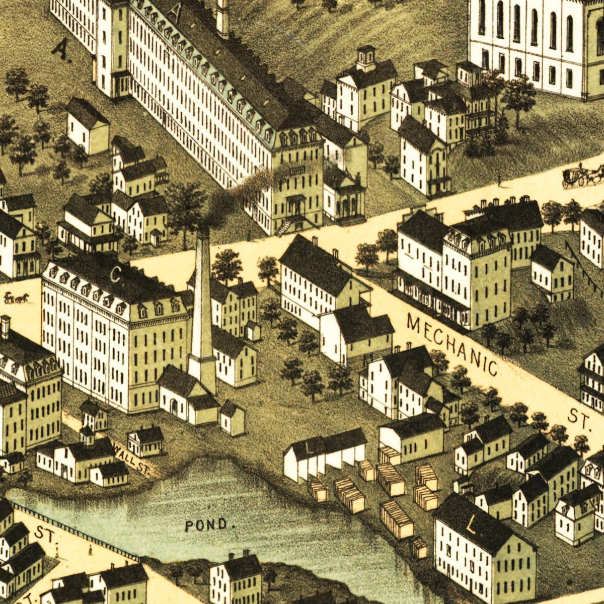 Restored historic details from the 1877 city map of Spencer, Massachusetts