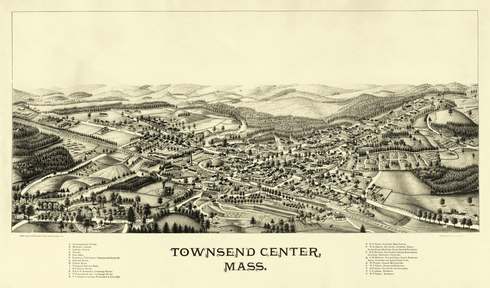 Vintage Map of Townsend Center, Massachusetts 1889 print style example