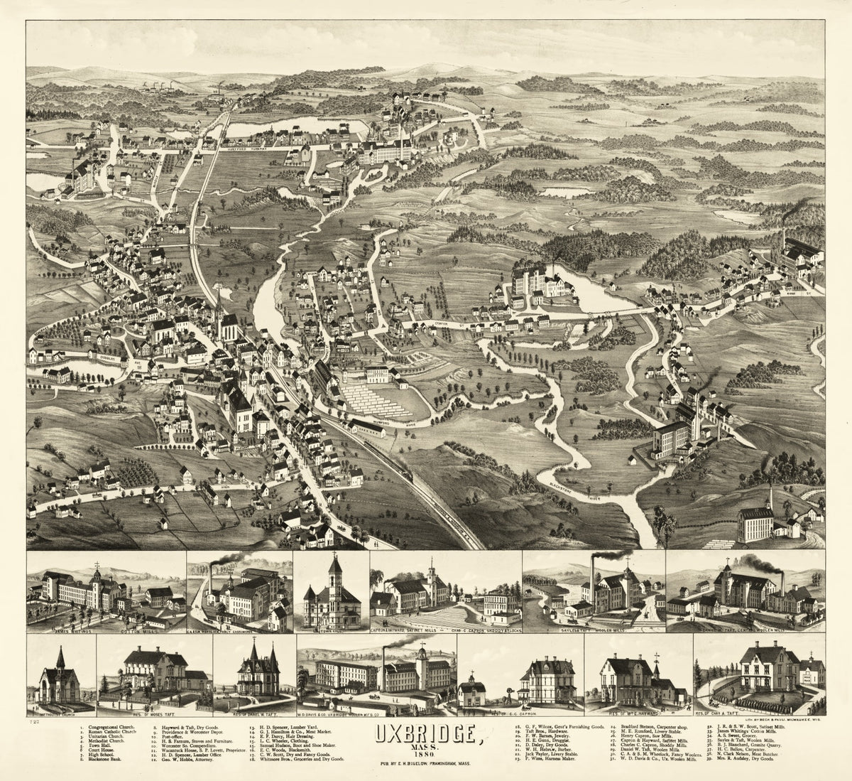 Preview of Vintage Map of Uxbridge, Massachusetts 1880
